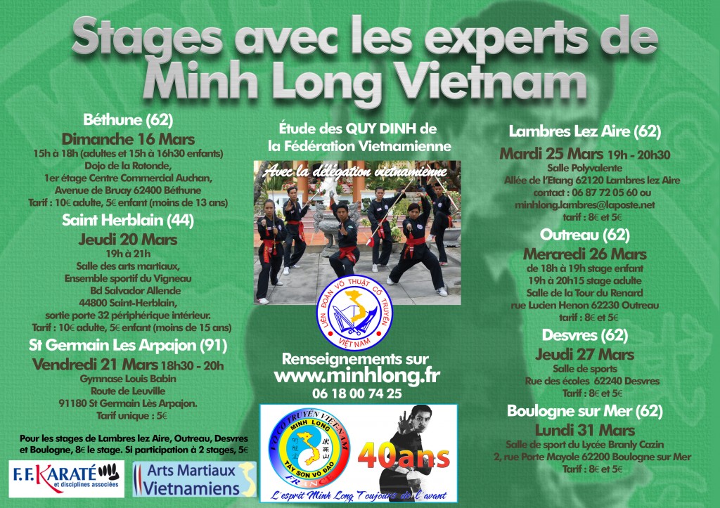 Affiche Tournée Minis-Stages Minh Long - Mars 2014
