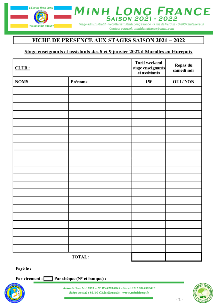 Fiche participation stage