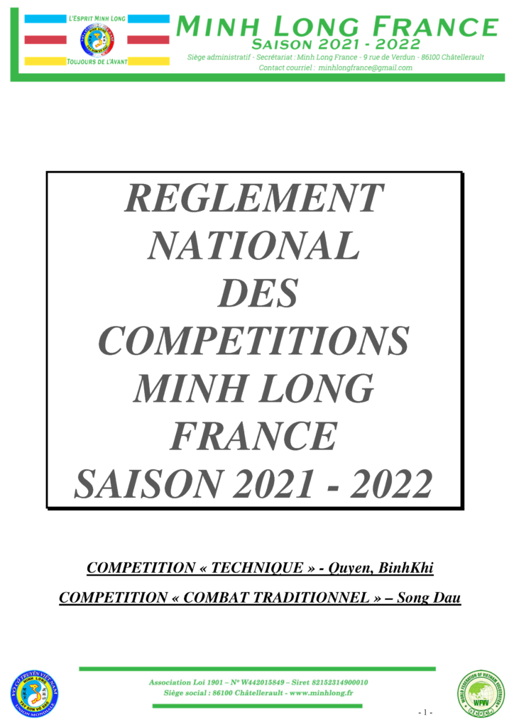 Règlement compétitions Minh Long France pour la saison 2021/2022