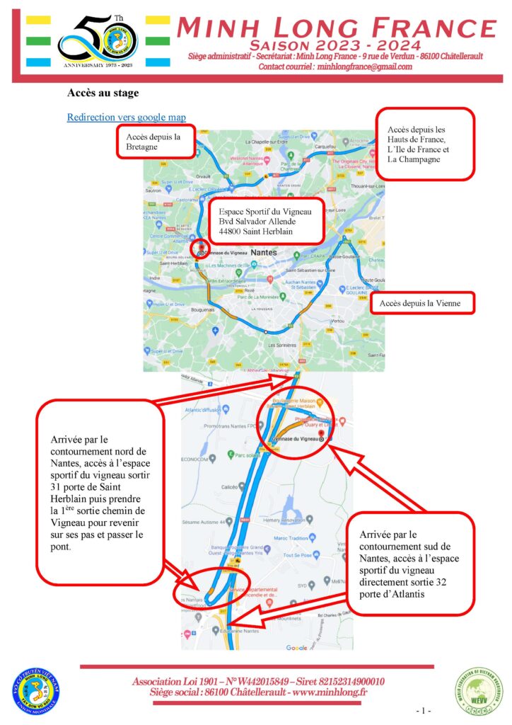 Plan d'accès a stage des 7 et 8 octobre 2023 à St Herblain