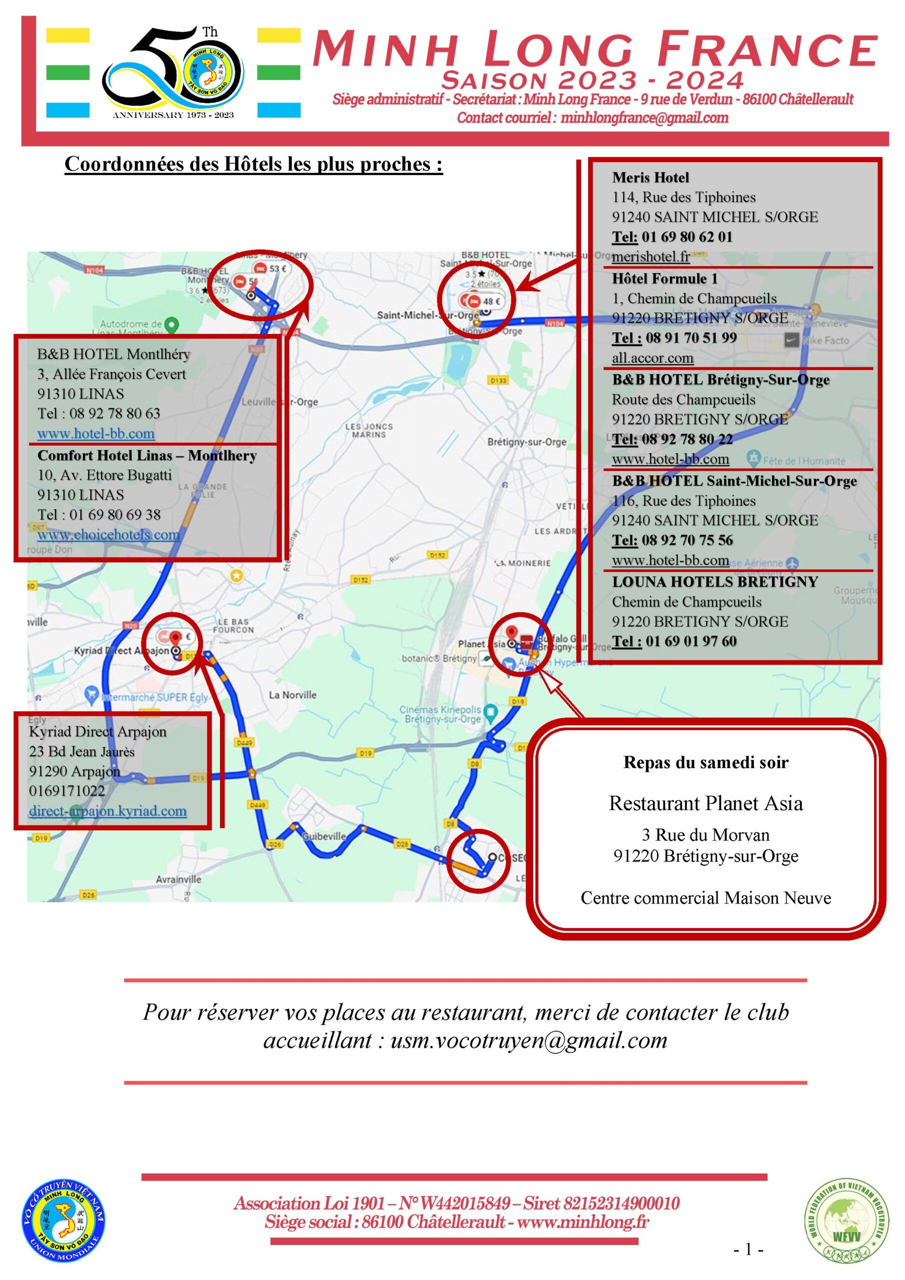 Accès aux hôtels et lieu de restauration du stage Enseignants et Assistants 2024