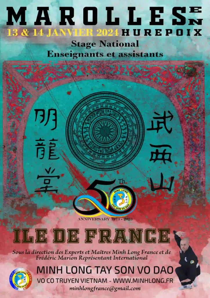 Affiche Minh Long France stage enseignants et assistant janvier 2024 à Marolles en Hurepoix