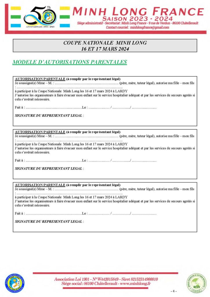 Autorisation parentale Coupe Nationale MLF 2024