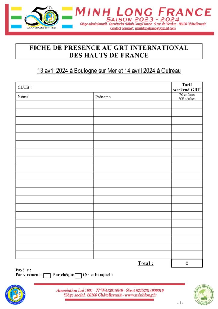 Fiche de participation au GRT des Hauts de France - 13 et 14 avril 2024