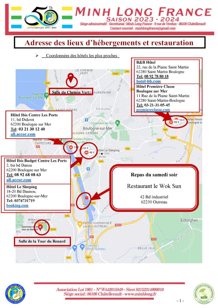 Adresse des hôtels et du restaurant pour le GRT des Hauts de France - 13 et 14 avril 2024