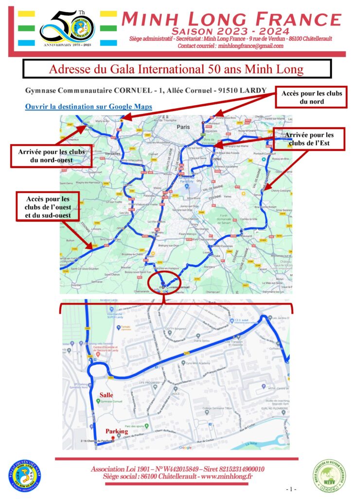 Plan d'accès Gymnase Cornuel - Lardy - Gala 50 ans Minh Long - 20&21 avril 2024