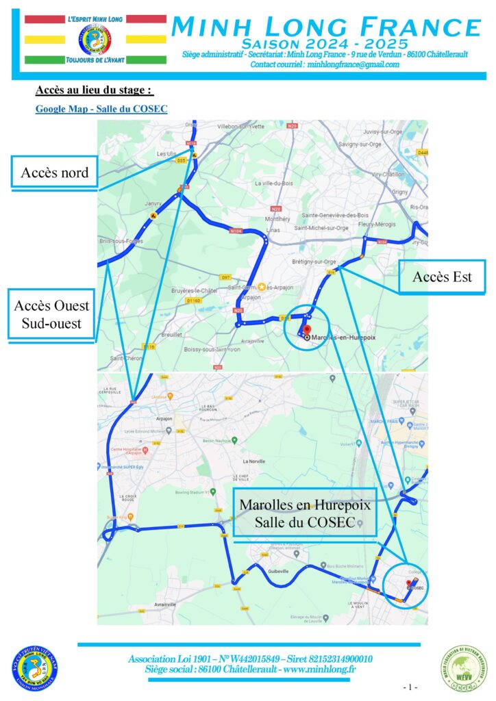 Plan d'accès au gymnase municipal COSEC de Marolles en Hurepoix