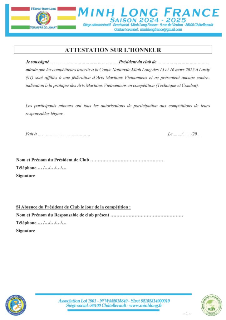 Decharge des président d'assurance et de licence des compétiteurs