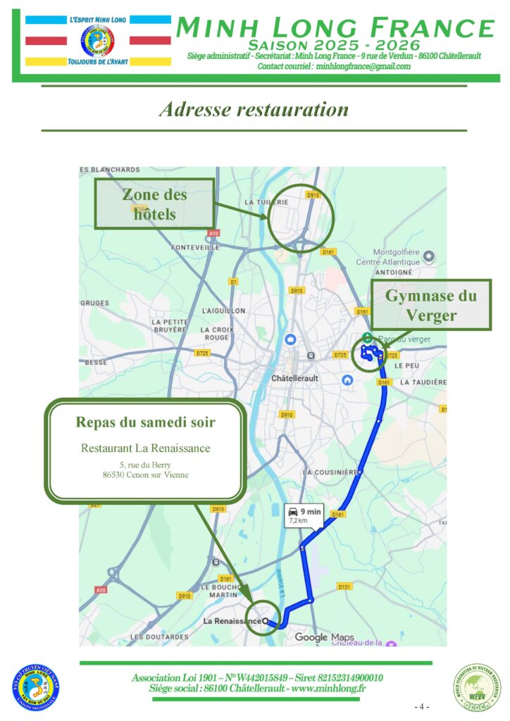 Adresse restaurant samedi soir stage Châtellerault - La Renaissance Cenon sur Vienne