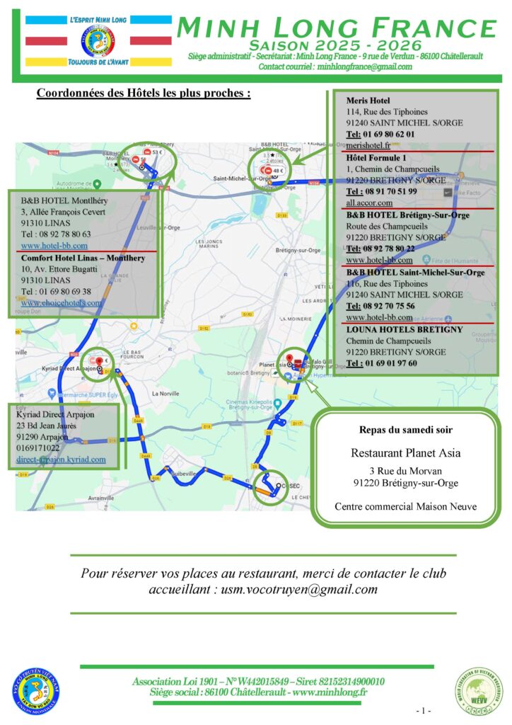 Accès aux hôtels et restauration stage enseignants et assistants 2026