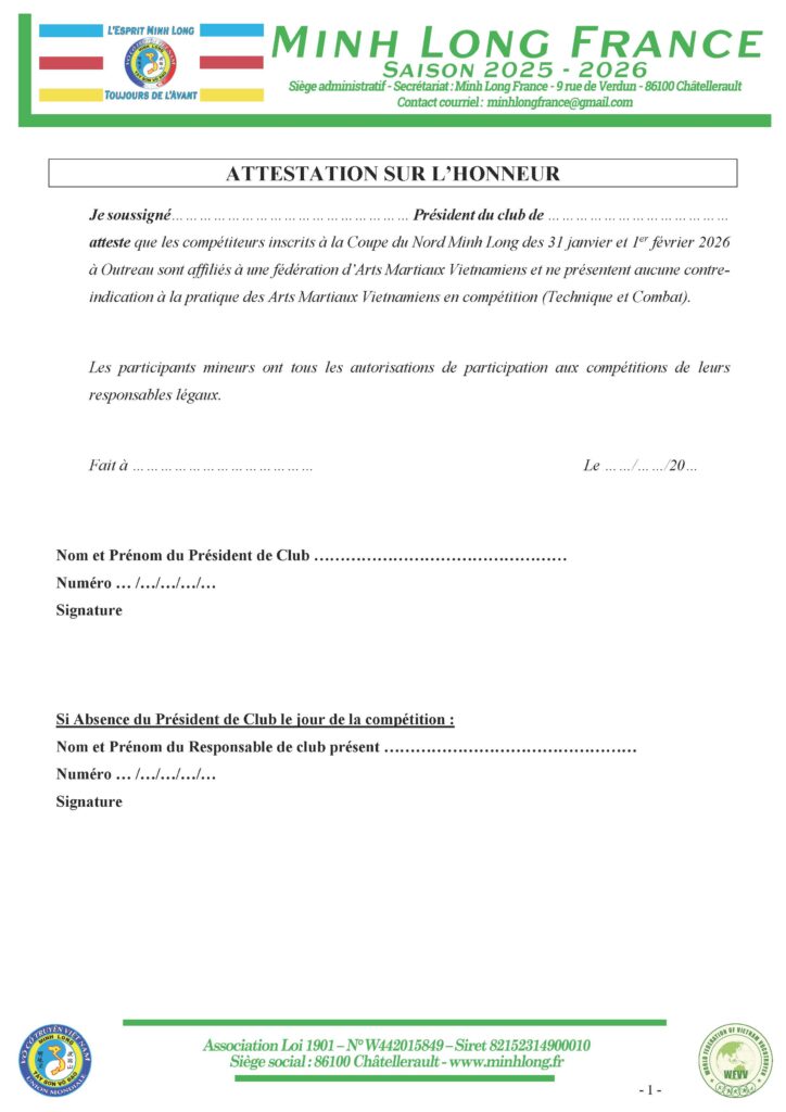 Attestation présidents coupe régionale nord MLF 2026