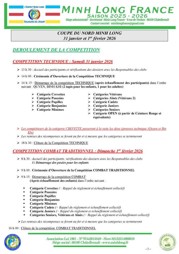 Déroulement des épreuves coupe régionale nord MLF 2026