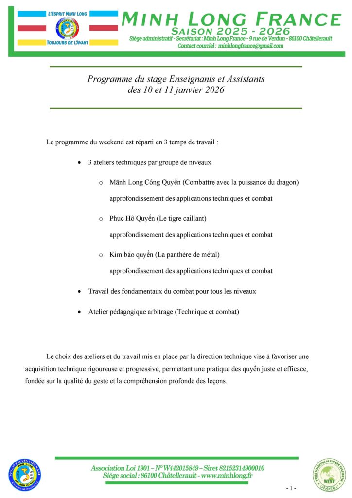 Programme stage enseignants et assistants janvier 2026