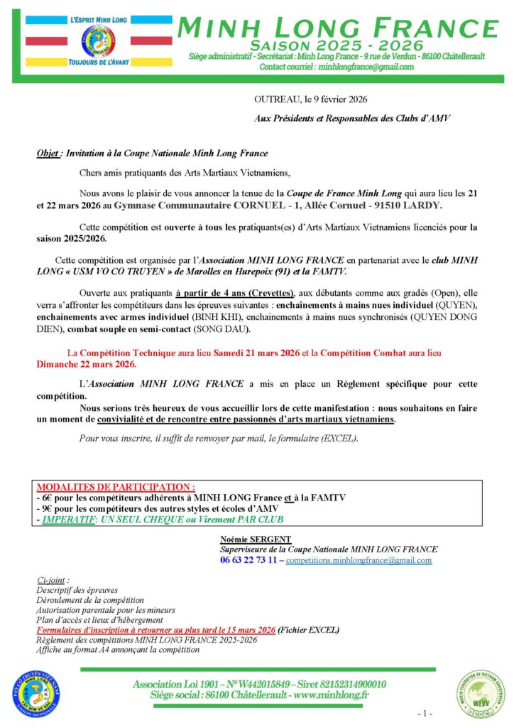 Invitation Coupe de France Minh Long / FAMTV 2026