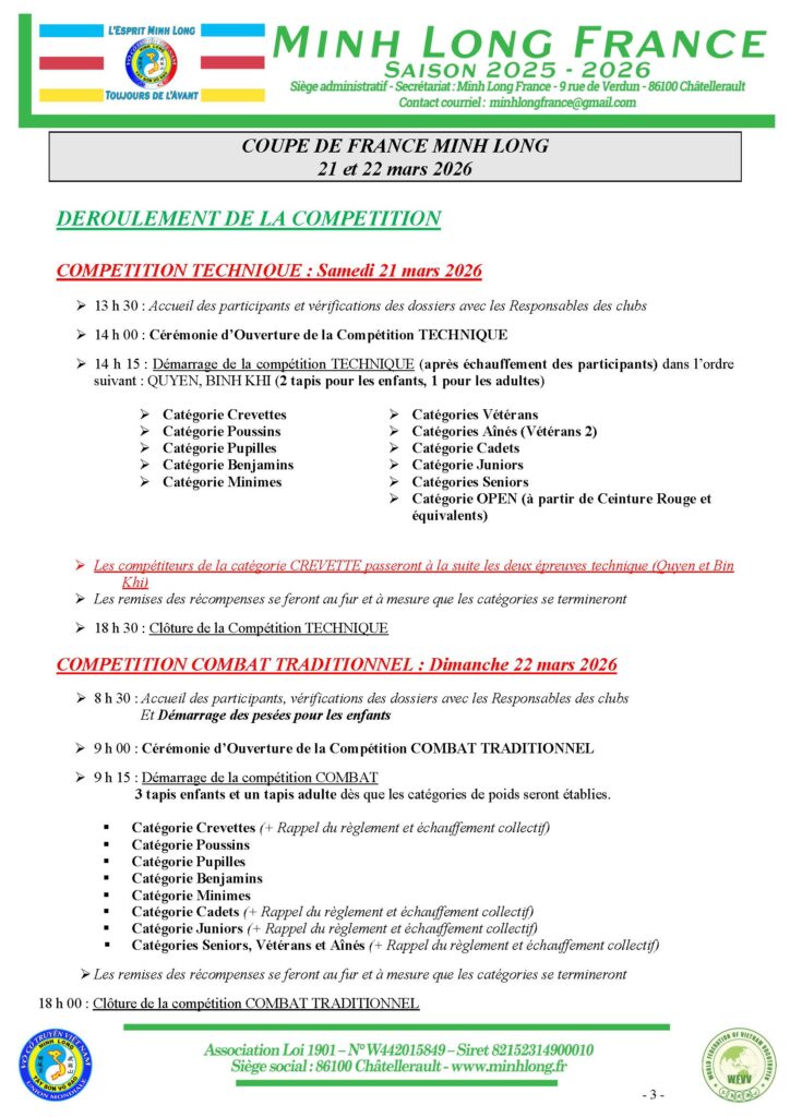 Déroulement de la Coupe de France Minh Long / FAMTV 2026