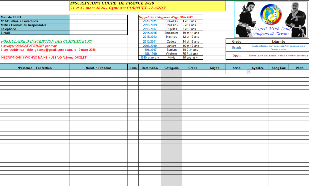 Formulaire d'inscription à la Coupe de France / FAMTV 2026