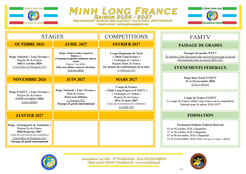 Calendrier prévisionnel Minh Long France - maj au 01-08-2026